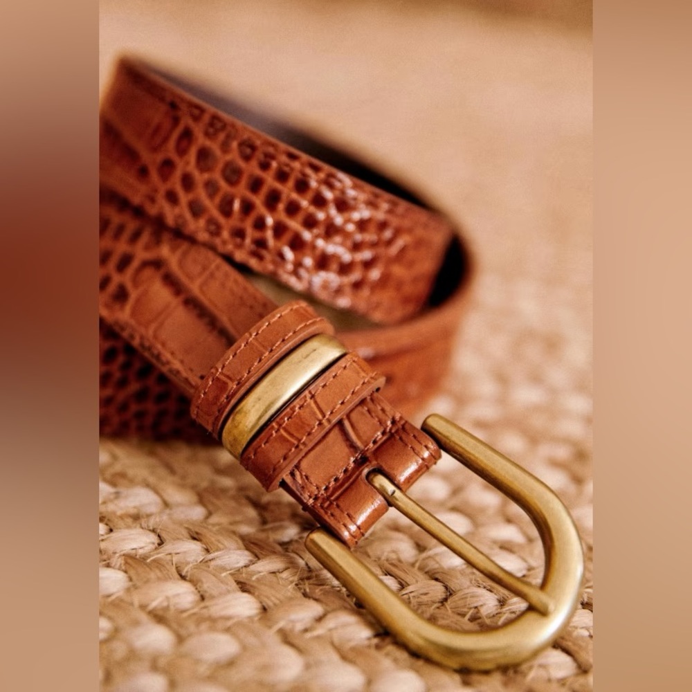 Sézane Taylor belt cognac crocodile leather 75cm